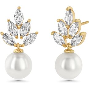 Earrings for Women, Gold Pearl Earrings, Small Gold Earrings, Dainty Gold Earrings, Gold Stud Earrings for Women, Statement Earrings, Pearl Dangle Earrings, Pearl Drop Earrings, Pearl Earrings Studs, Pearl Drop Earring with Cubic Zirconia by SNGIA, Small 