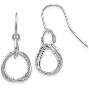 14K White Gold Small Twisted Circle Shepherd Hook Earrings - 27mm x 12mm