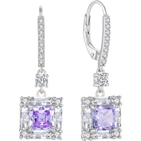 925 Sterling Silver Crystal Leverback Earrings Dangle Earrings for Women Trendy Square Cut Created Birthstone Wedding Earring Jewelry