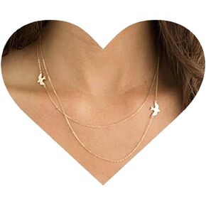 Vintage Layered Peace Dove Necklace Dove Bird Choker Necklace Flying Swallow Necklace Sideway Dove Necklace Jewelry for Women and Girls