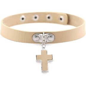 Goth Black Cross Pendant Leather Choker Necklace for Women Girls Halloween Cosplay Costume Christmas Easter