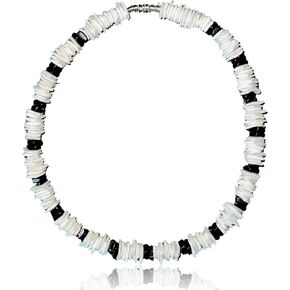 Native Treasure Mens and Womens White Rose Clam Chips Ark Shells, with Dark Ark Shell Accents, Summer Beach Necklace From the Philippines