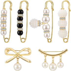 Faux Pearl Brooch Sweater Shawl Clips Set Artificial Pearls Brooch Safety Pins Fashion Elegant Pearl Cardigan Collar Brooch Clips for Women Girls Costume Accessory