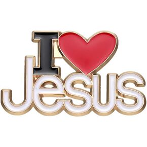 White and Black Color Red Heart Enamel "I Love JESUS"Brooches Lapel Pin