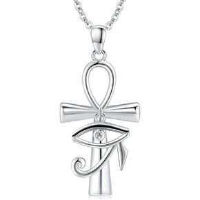 Ankh Necklace 925 Sterling Silver Eye of Horus Pendant Ancient Egyptian Protection Jewelry Gifts for Women Birthday(Silver/gold/black gold)