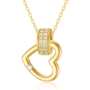 قلادة قلب الحب من الذهب الأصفر عيار 14 قيراط من MRENITE للنساء، قلادة قلب من الذهب الحقيقي مع حلقة متقاطعة/دائرة/هدية مجوهرات تشيكوسلوفاكيا للنساء in Kuwait