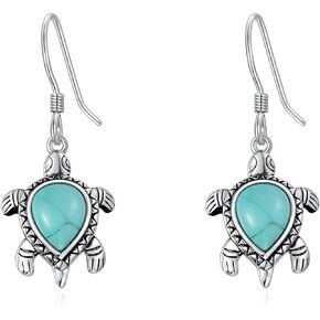 Turquoise Turtle Earrings for Women, 925 Sterling Silver Genuine Turquoise Statement Fashion Dangle Earring for Birthday Mothers Day Christmas