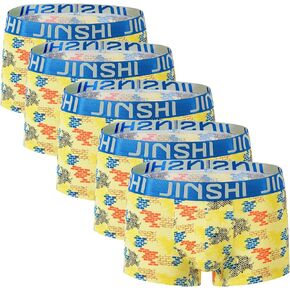 JINSHI Men's Underpants 5 Pack Stretch Boxer Briefs for Men Pack Short Leg Underwear Breathable