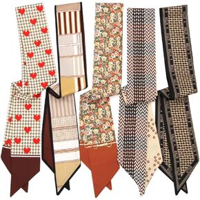 5 Pack Purse Scarf for Bags Silk Head Scarf for Hair Handbag Women Scarfs Band Hair Neck Scarves Fashion Gifts,86