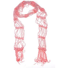 Silver-Tone Beaded Skinny Fishnet Shawl Scarf Waist Belt