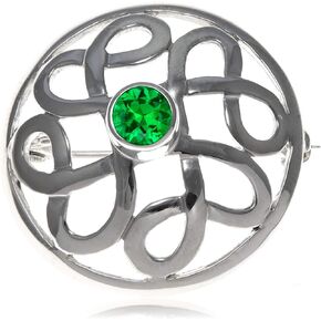 Alexander Castle 925 Sterling Silver Brooch for Women - Celtic Brooch Pin with Green Cubic Zirconia & Jewelry Gift Box - 28mm
