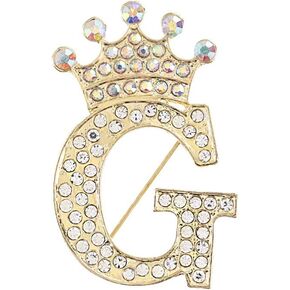 Crystal Crown Initial Letter Brooch Pin Queen Crown Alphabet Letter Lapel Pin Badges for Dress Coat Suit Shoolbags A-Z Letter Breastpin for Clothing Decors Gold/Silver Plated Best Friends Gift