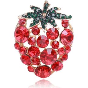 Rhinestone Strawberry Brooch for Women Girls Teen Cute Red Cubic Zirconia Fruit Lapel Pins Elegant Hat Clothes Bag Decoration Accessories Stylish Brooches Pin Breastpin Scarf Shawl Clip Promise Gift Suit Tie Art Deco Anniversary