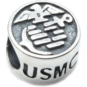 Queenberry Sterling Silver Marine Corps European Style Bead Charm