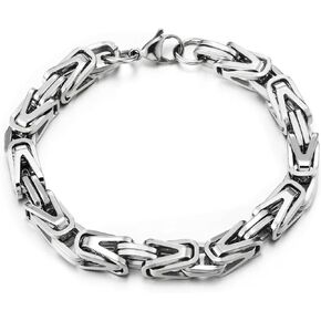 COOLSTEELANDBEYOND Byzantine Chain Square Braided Link Bracelet for Mens, Stainless Steel Polished, New Masculine Style
