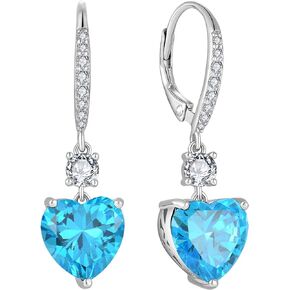 Women's Heart Dangle Earrings Sterling Silver Solitaire Drop Earring Birthstone Leverback Jewelry Gift