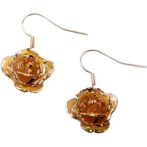 24k Gold Real Rose Flower Women's Dangle Drop Earrings