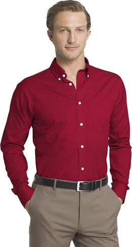 IZOD mens Regular Fit Stretch Solid Button Down Collar Dress Shirt, Crimson, 15 -15.5 Neck 32 -33 Sleeve Medium US in Saudi Arabia
