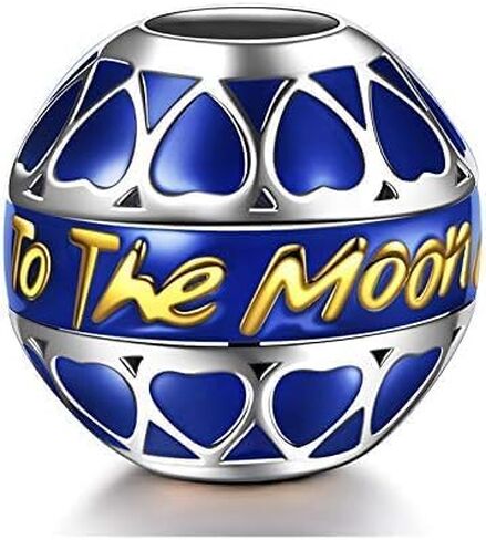 Sterling Silver I Love You To The Moon and Back Blue Enamel Charm Bead For Authentic Pandora & Similar Charm Bracelets or Necklaces in Saudi Arabia