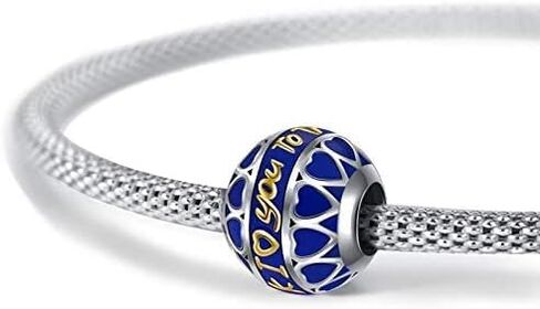 Sterling Silver I Love You To The Moon and Back Blue Enamel Charm Bead For Authentic Pandora & Similar Charm Bracelets or Necklaces in Saudi Arabia