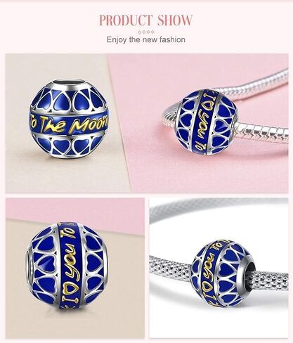 Sterling Silver I Love You To The Moon and Back Blue Enamel Charm Bead For Authentic Pandora & Similar Charm Bracelets or Necklaces in Saudi Arabia