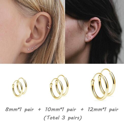 Silver Hoop Earrings for Women Men Girls- Cartilage Earring Endless Small Hoop Earrings Set,3 Pairs of Hypoallergenic 925 Sterling Silver Tragus Earrings Nose Lip Rings in Saudi Arabia