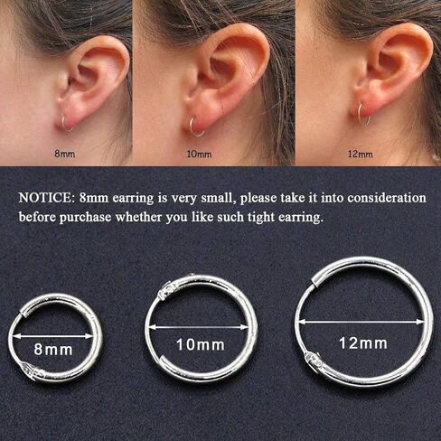 Silver Hoop Earrings for Women Men Girls- Cartilage Earring Endless Small Hoop Earrings Set,3 Pairs of Hypoallergenic 925 Sterling Silver Tragus Earrings Nose Lip Rings in Saudi Arabia