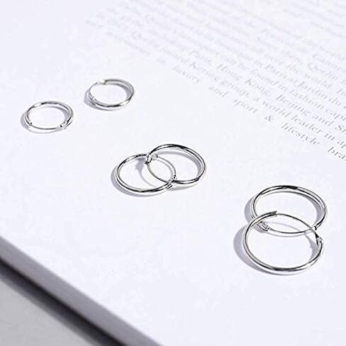 Silver Hoop Earrings for Women Men Girls- Cartilage Earring Endless Small Hoop Earrings Set,3 Pairs of Hypoallergenic 925 Sterling Silver Tragus Earrings Nose Lip Rings in Saudi Arabia