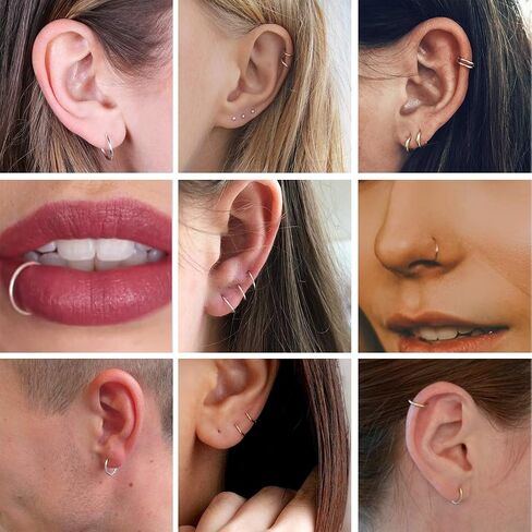 Silver Hoop Earrings for Women Men Girls- Cartilage Earring Endless Small Hoop Earrings Set,3 Pairs of Hypoallergenic 925 Sterling Silver Tragus Earrings Nose Lip Rings in Saudi Arabia