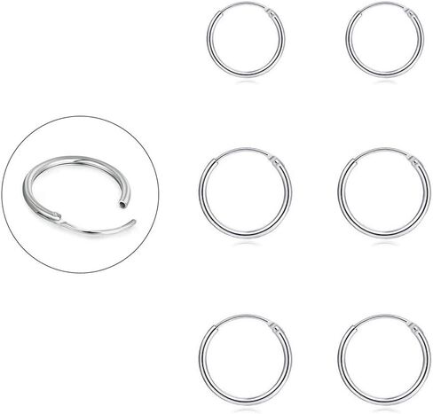 Silver Hoop Earrings for Women Men Girls- Cartilage Earring Endless Small Hoop Earrings Set,3 Pairs of Hypoallergenic 925 Sterling Silver Tragus Earrings Nose Lip Rings in Saudi Arabia