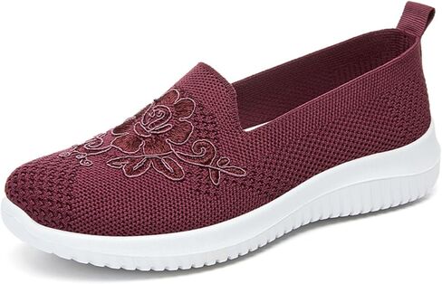 Women's Slip-On Knit Mesh Loafers Lightweight and Comfortable Breathable Mesh Walking Shoe Casual Embroidered Flat Loafers in Saudi Arabia