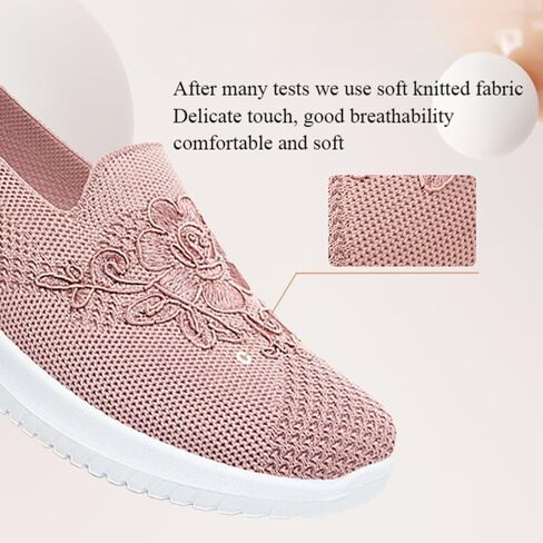 Women's Slip-On Knit Mesh Loafers Lightweight and Comfortable Breathable Mesh Walking Shoe Casual Embroidered Flat Loafers in Saudi Arabia
