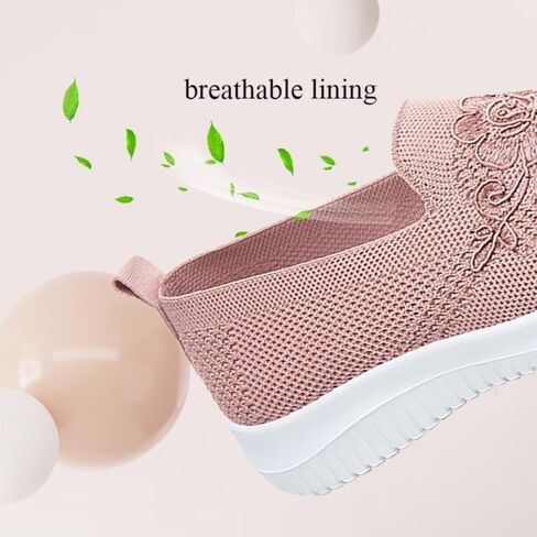 Women's Slip-On Knit Mesh Loafers Lightweight and Comfortable Breathable Mesh Walking Shoe Casual Embroidered Flat Loafers in Saudi Arabia