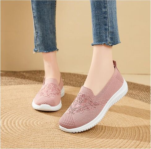 Women's Slip-On Knit Mesh Loafers Lightweight and Comfortable Breathable Mesh Walking Shoe Casual Embroidered Flat Loafers in Saudi Arabia