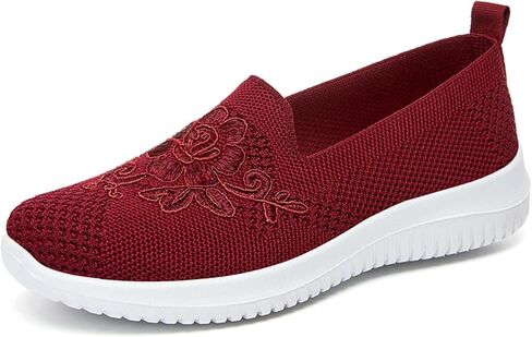Women's Slip-On Knit Mesh Loafers Lightweight and Comfortable Breathable Mesh Walking Shoe Casual Embroidered Flat Loafers in Saudi Arabia