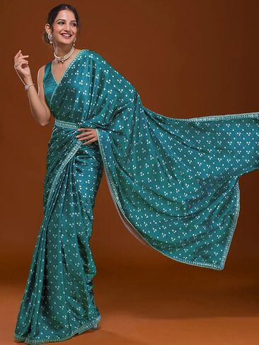 ساري نسائي من SIRIL شيفون شيفون مطبوع، دانتيل، شرابة (حزام) مع قطعة بلوزة غير مخيطة in Kuwait