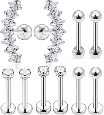 SCERRING 5 أزواج 16G 18G الفولاذ المقاوم للصدأ اللولب Daith الغضروف الزنمة أقراط الحديد خواتم مسمار هيئة ثقب المجوهرات واضح تشيكوسلوفاكيا شريط طول 6 مم in Kuwait