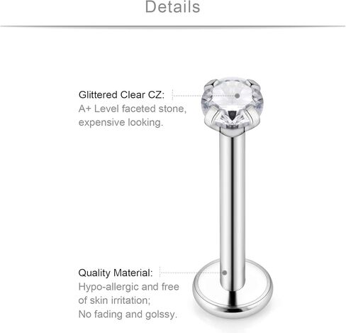 SCERRING 5 أزواج 16G 18G الفولاذ المقاوم للصدأ اللولب Daith الغضروف الزنمة أقراط الحديد خواتم مسمار هيئة ثقب المجوهرات واضح تشيكوسلوفاكيا شريط طول 6 مم in Kuwait