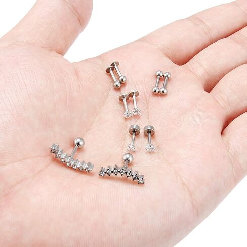 SCERRING 5 أزواج 16G 18G الفولاذ المقاوم للصدأ اللولب Daith الغضروف الزنمة أقراط الحديد خواتم مسمار هيئة ثقب المجوهرات واضح تشيكوسلوفاكيا شريط طول 6 مم in Kuwait