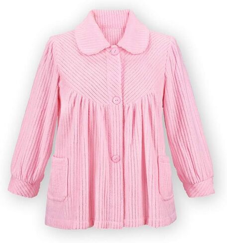 Etc Women's Soft Fleece Full-Button Front Bed Jacket with Pockets Pink Small in Saudi Arabia