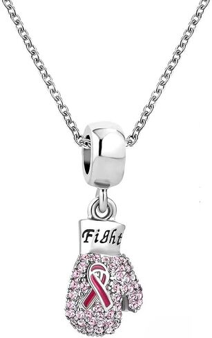 Boxing Glove Fight Breast Cancer Awareness Pink Ribbon Crystal Charm 18 inch Pendant Necklace for Women Girls in Saudi Arabia