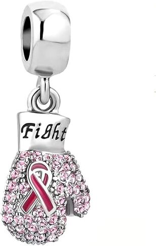 Boxing Glove Fight Breast Cancer Awareness Pink Ribbon Crystal Charm 18 inch Pendant Necklace for Women Girls in Saudi Arabia