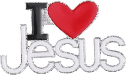 الأبيض والأسود اللون الأحمر القلب المينا "أنا أحب يسوع" دبابيس طية صدر السترة دبوس in Kuwait