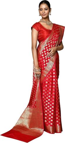 Naveera Sarees for Women Banarasi Katan Silk Indian Sari | Diwali Wedding Gift Woven Saree & Unstitched Blouse in Saudi Arabia