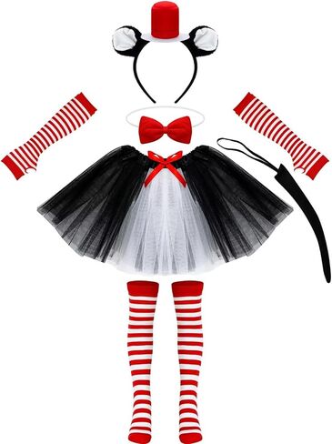 مجموعة زي القطة 8 قطع من QZYL، زي قبعة القطة التنكرية مع عصابة رأس رأس القطة وتنورة توتو وقفازات جوارب وربطة عنق على شكل ذيل القطة in Kuwait