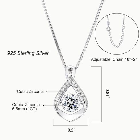 ARINZA Infinity Necklaces for Women Sterling Silver Dancing Diamond Cubic Zirconia CZ Pendant, 18+2 inch Chain, Anniversary Birthday Mother's Day Jewelry Gift for Women Mom/Wife/Sister, 20", Sterling in Kuwait