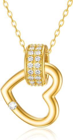 قلادة قلب الحب من الذهب الأصفر عيار 14 قيراط من MRENITE للنساء، قلادة قلب من الذهب الحقيقي مع حلقة متقاطعة/دائرة/هدية مجوهرات تشيكوسلوفاكيا للنساء in Kuwait