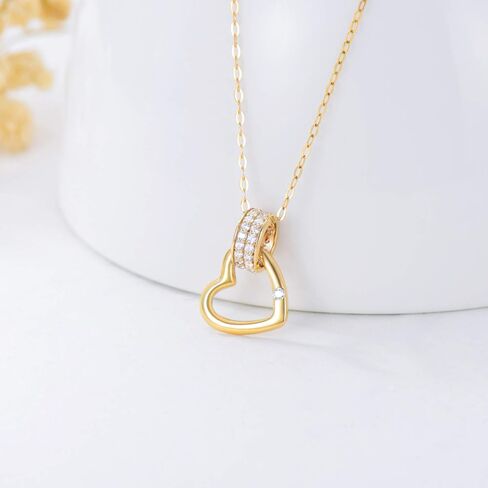 قلادة قلب الحب من الذهب الأصفر عيار 14 قيراط من MRENITE للنساء، قلادة قلب من الذهب الحقيقي مع حلقة متقاطعة/دائرة/هدية مجوهرات تشيكوسلوفاكيا للنساء in Kuwait