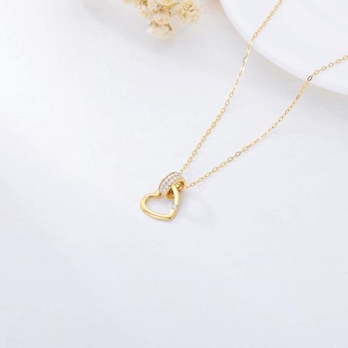 قلادة قلب الحب من الذهب الأصفر عيار 14 قيراط من MRENITE للنساء، قلادة قلب من الذهب الحقيقي مع حلقة متقاطعة/دائرة/هدية مجوهرات تشيكوسلوفاكيا للنساء in Kuwait