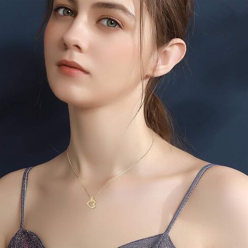 قلادة قلب الحب من الذهب الأصفر عيار 14 قيراط من MRENITE للنساء، قلادة قلب من الذهب الحقيقي مع حلقة متقاطعة/دائرة/هدية مجوهرات تشيكوسلوفاكيا للنساء in Kuwait